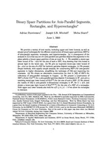 Binary Spa
e Partitions for Axis-Parallel Segments,   Re
tangles, and Hyperre
tangles y