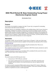 IEEE PELS Richard M. Bass Outstanding Young Power Electronics Engineer Award Nomination form Description Purpose