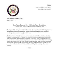 Contact Jack Langer (Office of Rep. Nunes)  FOR IMMEDIATE RELEASE April 1, 2015