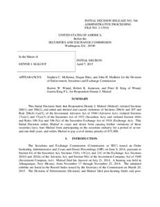 INITIAL DECISION RELEASE NO. 766 ADMINISTRATIVE PROCEEDING FILE NOUNITED STATES OF AMERICA Before the SECURITIES AND EXCHANGE COMMISSION