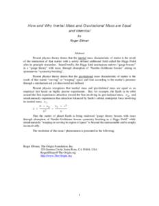 How and Why Inertial Mass and Gravitational Mass are Equal and Identical by Roger Ellman  Abstract