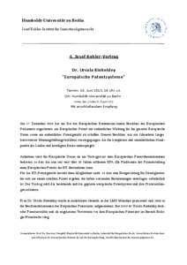 Humboldt-Universität zu Berlin Josef Kohler-Institut für Immaterialgüterrecht 4. Josef Kohler-Vortrag  Dr. Ursula Kinkeldey