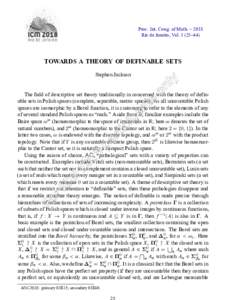 Proc. Int. Cong. of Math. – 2018 Rio de Janeiro, Vol–44) TOWARDS A THEORY OF DEFINABLE SETS Stephen Jackson