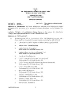 RULES OF THE TENNESSEE DEPARTMENT OF AGRICULTURE DIVISION OF PLANT INDUSTRIES CHAPTER[removed]PEST PLANT REGULATIONS