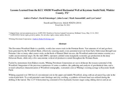 Lessons Learned from the KCC #503H Woodford Horizontal Well at Keystone South Field, Winkler County, TX,  #[removed])