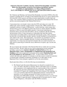 Statement of Derrick Crandall, Counselor, National Park Hospitality Association Before the Subcommittee on Interior, Environment and Related Agencies Committee on Appropriations, U.S. House of Representatives On FY 2016 