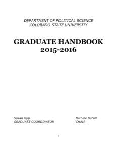 DEPARTMENT OF POLITICAL SCIENCE COLORADO STATE UNIVERSITY GRADUATE HANDBOOK