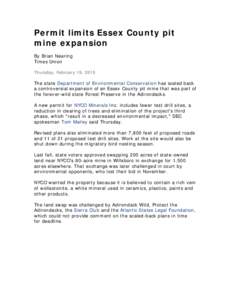 Microsoft Word - In the NewsPermit limits Essex County pit mine expansion