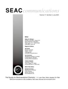 SEACcommunications Volume 17, Number 2, July 2001 Editor Debra R. Rolison Surface Chemistry, Code 6170