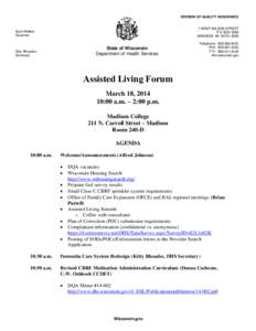 Assisted Living Forum Agenda for March 18, 2014