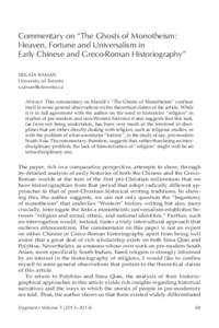 Commentary on “The Ghosts of Monotheism: Heaven, Fortune and Universalism in Early Chinese and Greco-Roman Historiography” SRILATA RAMAN University of Toronto 