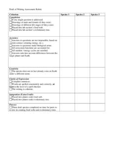 Draft of Writing Assessment Rubric Criterion Completion Every single question is addressed. Drawings of male and female (if they exist) Drawings of different life stages (if they exist)