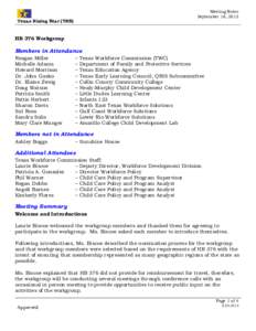 Texas Rising Star Workgroup Meeting Minutes: September 16, 2013