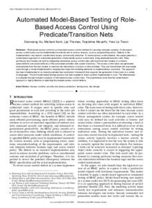 IEEE TRANSACTIONS ON COMPUTERS, MANUSCRIPT ID  1 Automated Model-Based Testing of RoleBased Access Control Using Predicate/Transition Nets