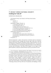 7. privacy versus national security Clarifying the Trade-off jennifer chandler I. The Meaning of “Privacy” and “Security” in the Privacy Versus Security Trade-off 122