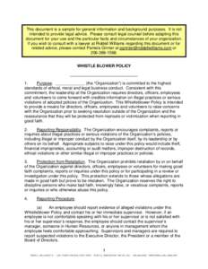 This document is a sample for general information and background purposes. It is not intended to provide legal advice. Please consult legal counsel before adapting this document for your use and the particular facts and 