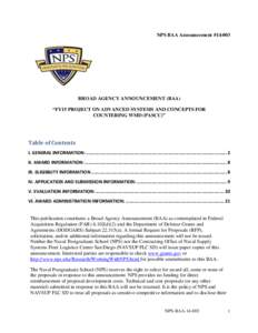 NPS BAA Announcement #[removed]BROAD AGENCY ANNOUNCEMENT (BAA) “FY15 PROJECT ON ADVANCED SYSTEMS AND CONCEPTS FOR COUNTERING WMD (PASCC)”
