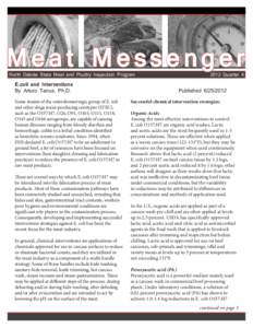 Meat Messenger North Dakota State Meat and Poultry Inspection Program 2012 Quarter 4  E.coli and Interventions