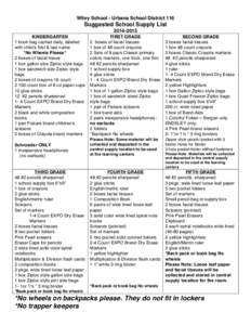 Wiley School - Urbana School District 116  Suggested School Supply List[removed]KINDERGARTEN 1 book bag carried daily, labeled