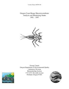 Technical Report BIO99-005  Oregon Coast Range Macroinvertebrate Analysis and Monitoring Status