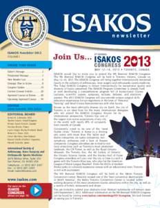 ISAKOS 9 TH BIENNIAL newsletter ISAKOS C ONGRES S