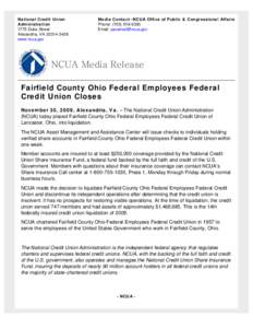 Fairfield County Ohio Federal Employees Federal Credit Union Closes