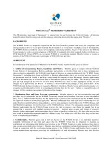 ® WIMAX Forum MEMBERSHIP AGREEMENT This Membership Agreement (