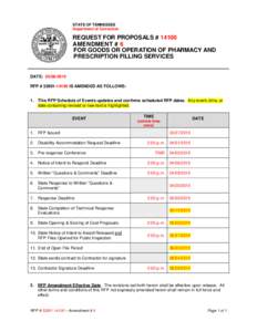 STATE OF TENNESSEE Department of Correction REQUEST FOR PROPOSALS # 14100 AMENDMENT # 6 FOR GOODS OR OPERATION OF PHARMACY AND