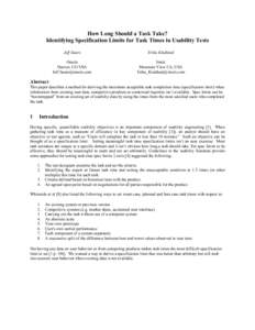 How Long Should a Task Take? Identifying Specification Limits for Task Times in Usability Tests Jeff Sauro Erika Kindlund