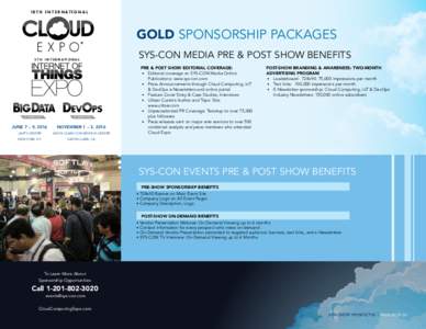 1 8 T H I N T E R N AT I O N A L  5TH INT GOLD SPONSORSHIP PACKAGES SYS-CON MEDIA PRE & POST SHOW BENEFITS