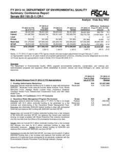 FY[removed]: DEPARTMENT OF ENVIRONMENTAL QUALITY Summary: Conference Report Senate Bill 195 (S-1) CR-1 Analyst: Viola Bay Wild  IDG/IDT