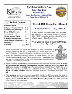 STATE EMPLOYEE HEALTH PLAN DIRECT BILL NEWS OCTOBER 2011 DIRECT BILL TOLL FREE—[removed]TOPEKA AREA—[removed]