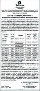 Regd. Office: 3rd Floor, Maker Chambers IV, 222, Nariman Point, MumbaiPhone:  • Fax:  • E-mail:  CIN: L17110MH1973PLC019786 NOTICE TO DEBENTUREHOLDERS R