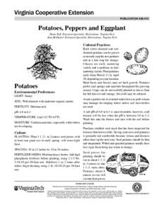 publication[removed]Potatoes, Peppers and Eggplant Diane Relf, Extension Specialist, Horticulture, Virginia Tech Alan McDaniel, Extension Specialist, Horticulture, Virginia Tech