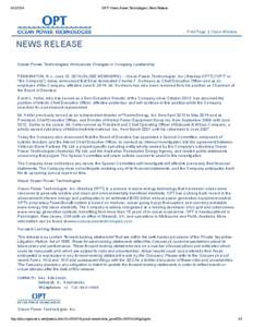 [removed]OPT | Ocean Power Technologies | News Release        Print  Page    |    Close  Window