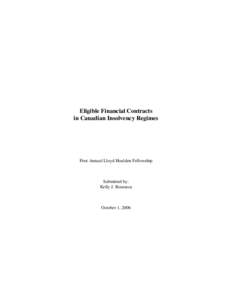 Insolvency law of Canada / Bankruptcy / Canadian law / ISDA Master Agreement / International Swaps and Derivatives Association / Derivative / Bankruptcy and Insolvency Act / Over-the-counter / Swap / Financial economics / Finance / Economics