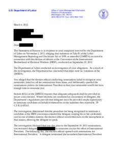 U.S. Department of Labor  Office of Labor-Management Standards Division of Enforcement Washington, DC[removed]0143 Fax: ([removed]