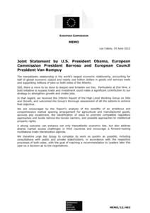 EUROPEAN COMMISSION  MEMO Los Cabos, 19 June[removed]Joint Statement by U.S. President Obama, European