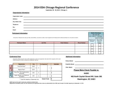 2014 EDA Chicago Regional Conference September[removed], 2014 | Chicago, IL Organization Information Organization name: Address: City, State & Zip: