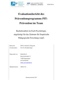 Evaluationsbericht des Präventionsprogramms PIT-Prävention im Team