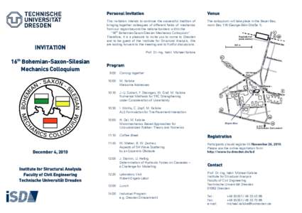 INVITATION 16th Bohemian-Saxon-Silesian Mechanics Colloquium Personal Invitation