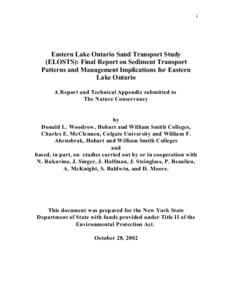 1  Eastern Lake Ontario Sand Transport Study (ELOSTS): Final Report on Sediment Transport Patterns and Management Implications for Eastern Lake Ontario