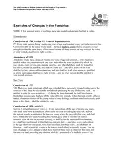 The 1828 Campaign of Andrew Jackson and the Growth of Party Politics — http://edsitement.neh.gov/view_lesson_plan.asp?id=538 Examples of Changes in the Franchise NOTE: A few unusual words or spellings have been underli