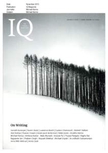 Date: 			 November 2013 Publication: IQ Magazine Journalist:		 Michael Kenna