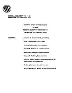 AGENDA DOCUMENT NO[removed]APPROVED DECEMBER 20,2012 MINUTES OF AN OPEN MEETING OF THE FEDERAL ELECTION COMMISSION