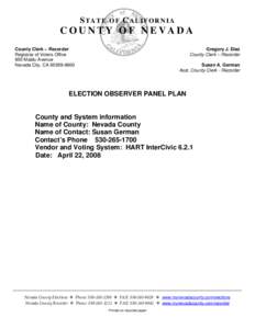 STATE OF CALIFORNIA  COUNTY OF NEVADA County Clerk – Recorder Registrar of Voters Office 950 Maidu Avenue