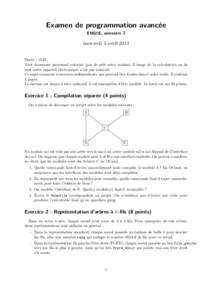 Examen de programmation avancée ENSIIE, semestre 2 mercredi 3 avril 2013 Durée : 1h45. Tout document personnel autorisé (pas de prêt entre voisins). L’usage de la calculatrice ou de