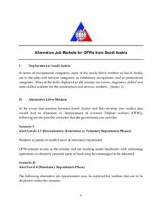Alternative Job Markets for OFWs from Saudi Arabia  I. Deployment to Saudi Arabia