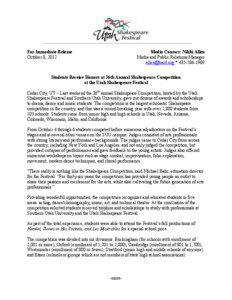 For Immediate Release October 8, 2012