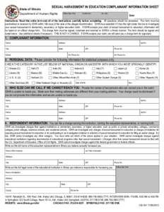 State of Illinois  SEXUAL HARASSMENT IN EDUCATION COMPLAINANT INFORMATION SHEET Department of Human Rights